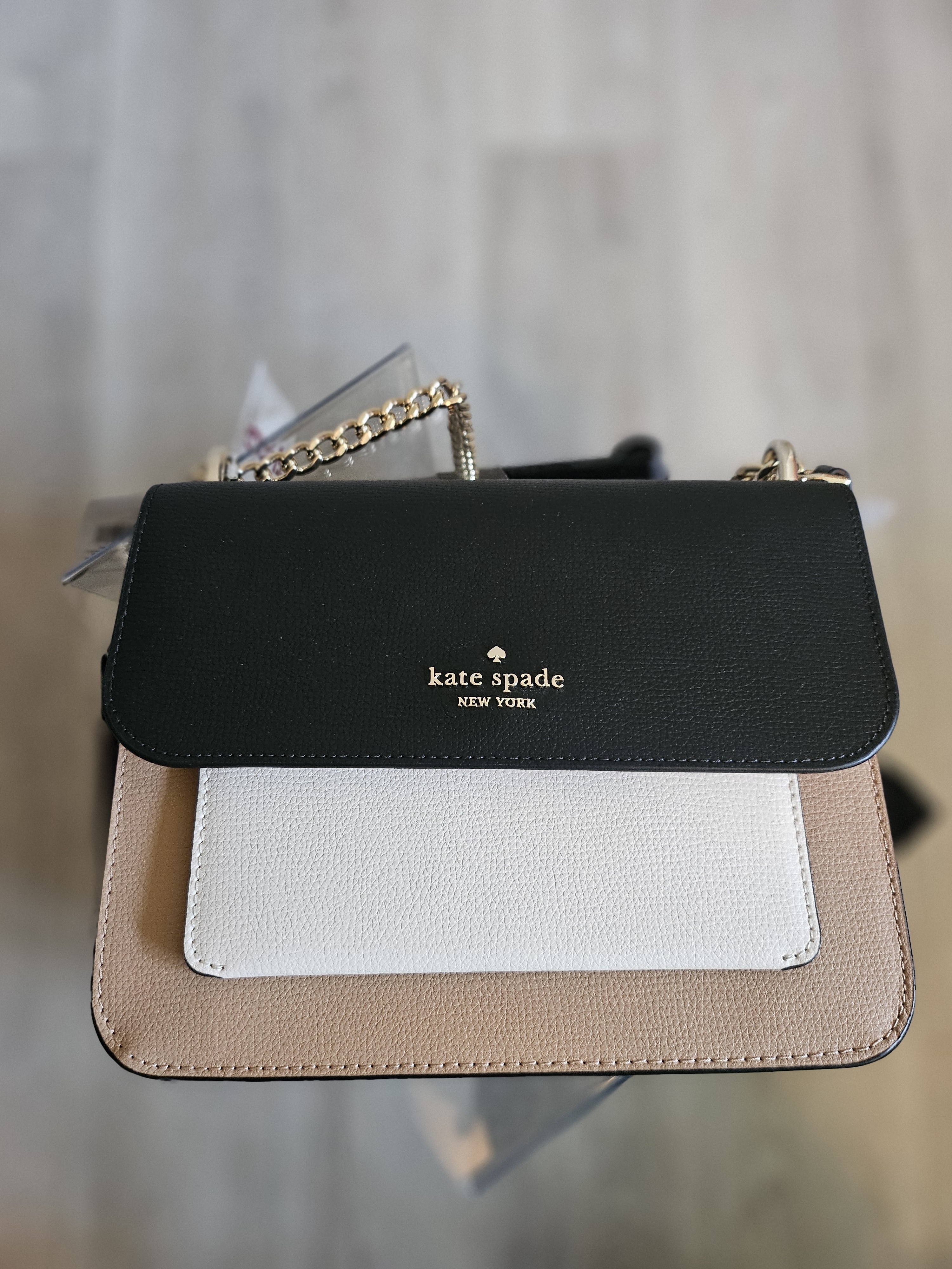 Kate Spade - Tri-Tone Leather Crossbody Black, Creme, Beige (One Size)